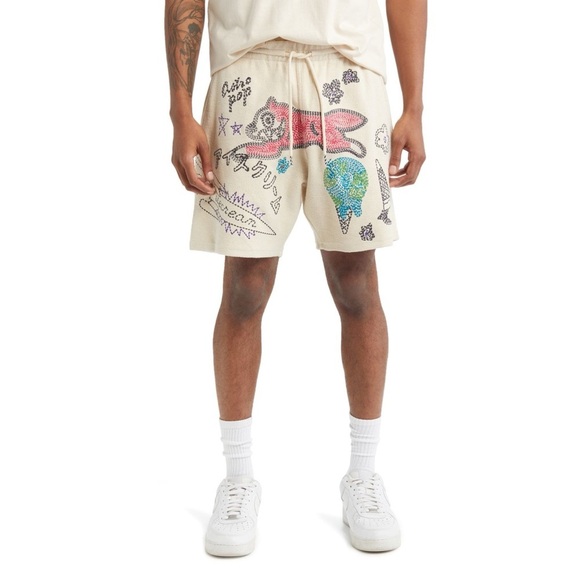 Icecream Global Embroidered Cotton Sweat Shorts Fog Cream Size Medium - Picture 1 of 6